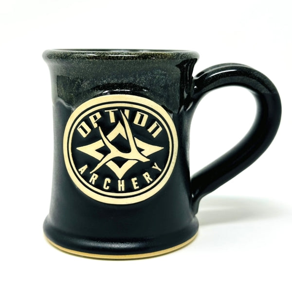 12 oz Black w/Glaze - Option Archery Coffee Mug; Handmade in the USA!
